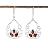 Layla Red Gemstone Earrings in Elegant Silver Design Garnet Red Dangle